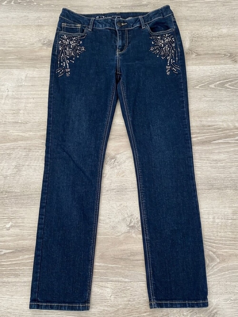 Wallis Rhinestone Beaded Pocket Dark Denim Jeans SZ10